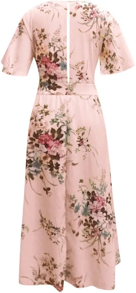 Casual Summer Dresses for Women 2025,Womens Plus Size Wedding Guest Dress Short Sleeve Floral Printed Maxi Dresses