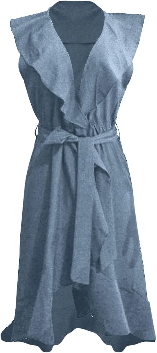 Casual Summer Dresses for Women 2025,Women's Wrap Midi Solid Color Dress Boho Deep V Neck Wedding Guest Long Dresses