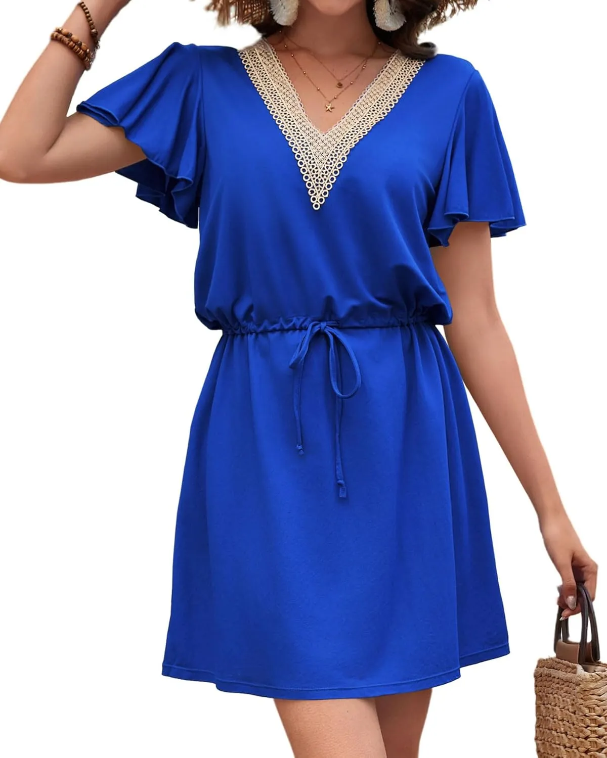Charmo Women Swimsuit Coverup Ruffle Bathing Suit Cover Ups Drawstring Casual Summer Swimwear Sun Dress