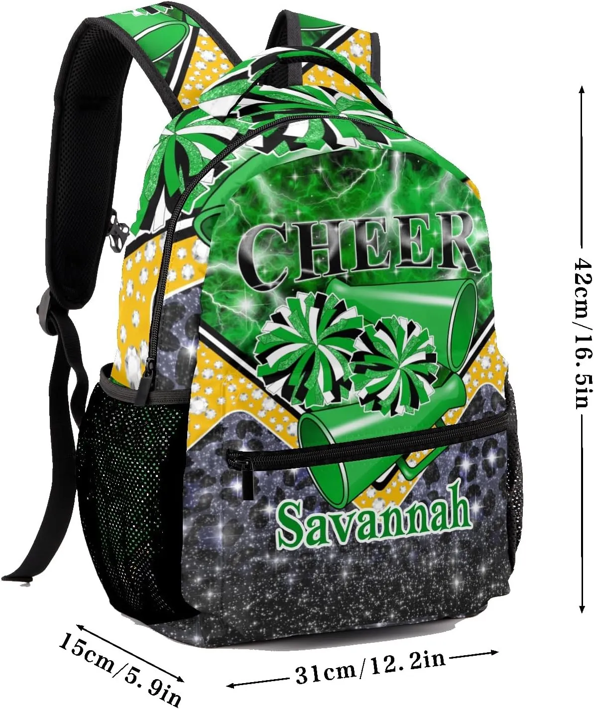 Cheer Backpack Cheerleader Bags Personalized Shoulders Bags for Women Men Gift(Green Black Gold)