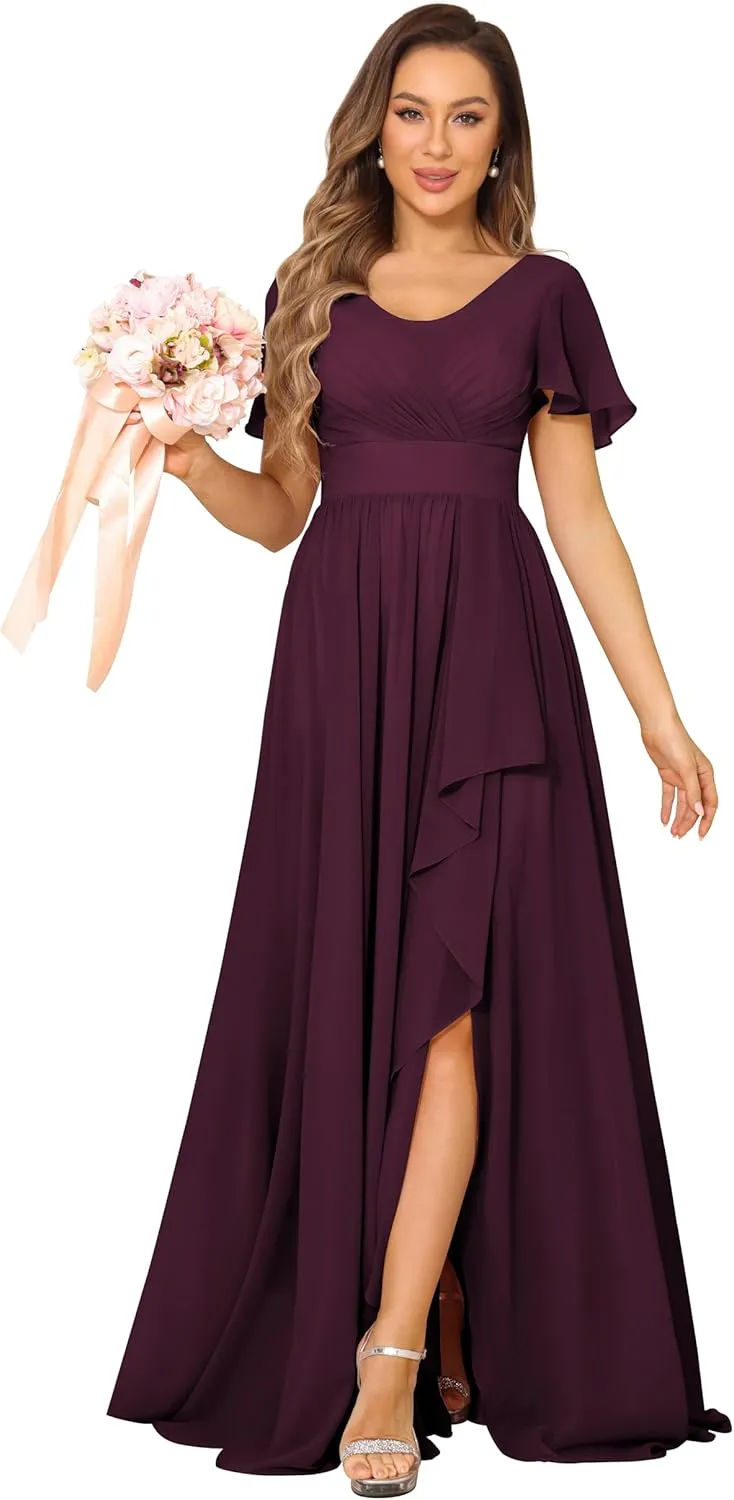 Chiffon Bridesmaid Dresses Formal Dress for Women 2025 Scoop Neck Pleats A Line Wedding Guest Dresses with Split