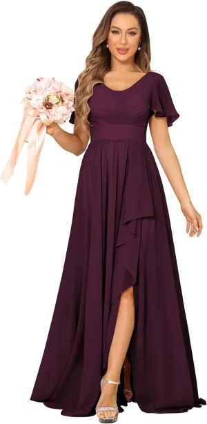 Chiffon Bridesmaid Dresses Formal Dress for Women 2025 Scoop Neck Pleats A Line Wedding Guest Dresses with Split
