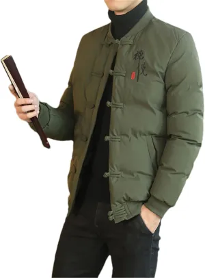 Chinese Style Parka Men's Retro Chinese Knot Buttons Vintage Coats Male Warm Cotton-Padded Autumn Winter Men Jacket