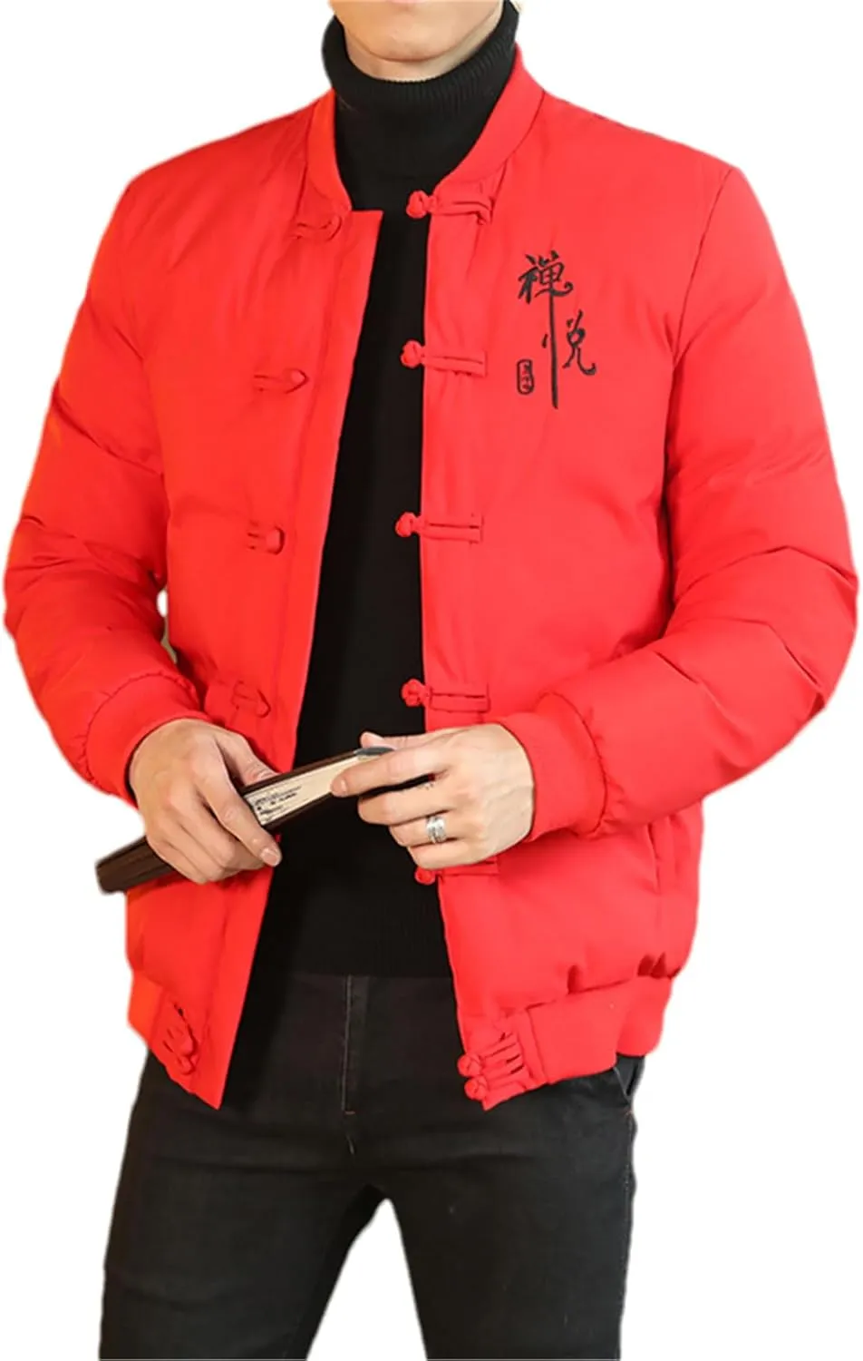Chinese Style Parka Men's Retro Chinese Knot Buttons Vintage Coats Male Warm Cotton-Padded Autumn Winter Men Jacket