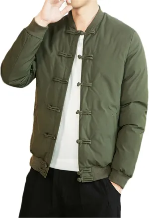 Chinese Style Parka Men's Retro Chinese Knot Buttons Vintage Coats Male Warm Cotton-Padded Autumn Winter Men Jacket