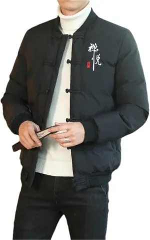 Chinese Style Parka Men's Retro Chinese Knot Buttons Vintage Coats Male Warm Cotton-Padded Autumn Winter Men Jacket