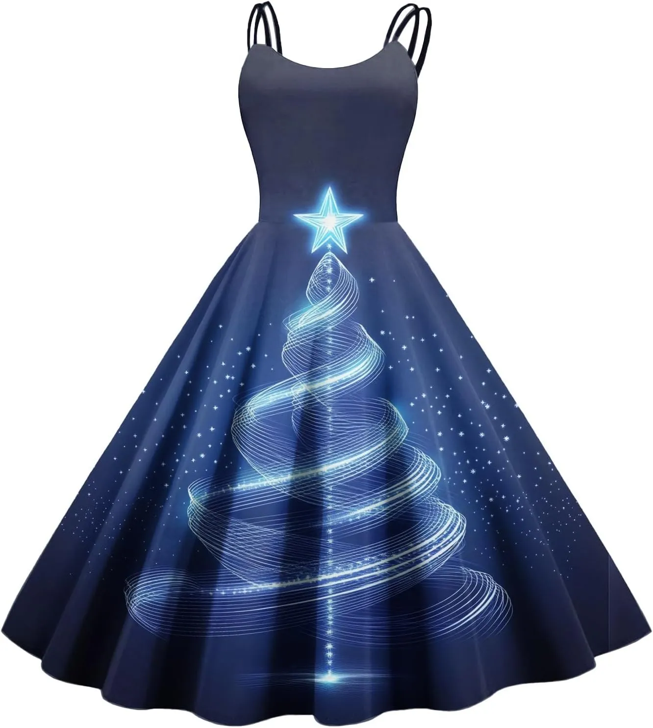 Christmas Dresses for Women Vintage Cocktail Swing Vacation Knee Length Midi Casual Dresses Holiday Beach Party Dress