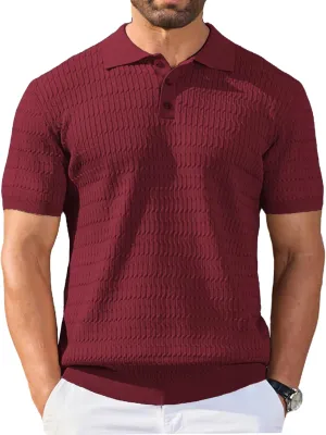 COOFANDY Mens Knit Polo Shirt Short Sleeve Vintage Textured Casual Golf Shirts Summer Beach Top
