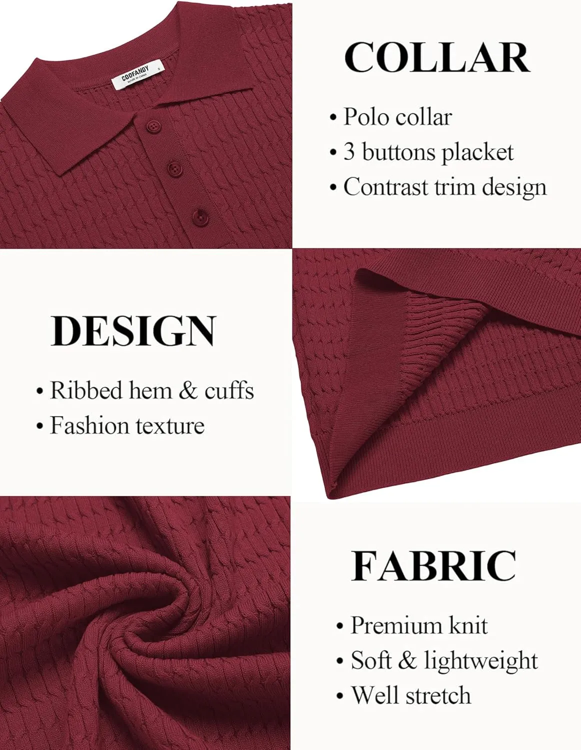 COOFANDY Mens Knit Polo Shirt Short Sleeve Vintage Textured Casual Golf Shirts Summer Beach Top