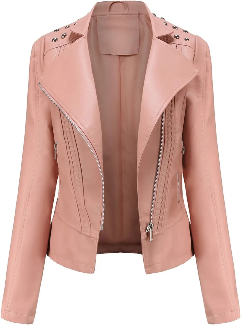 cooki Women's Fashion Slim Fit Zip up Faux Leather Biker Jacket Faux Leather Moto Jacket Casual Short PU Biker Coats