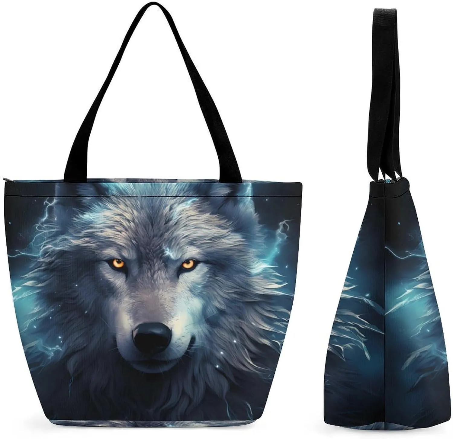 Cool Wolf Head Womens Tote Bag Purse with Zippered Shoulder Handbags For Work