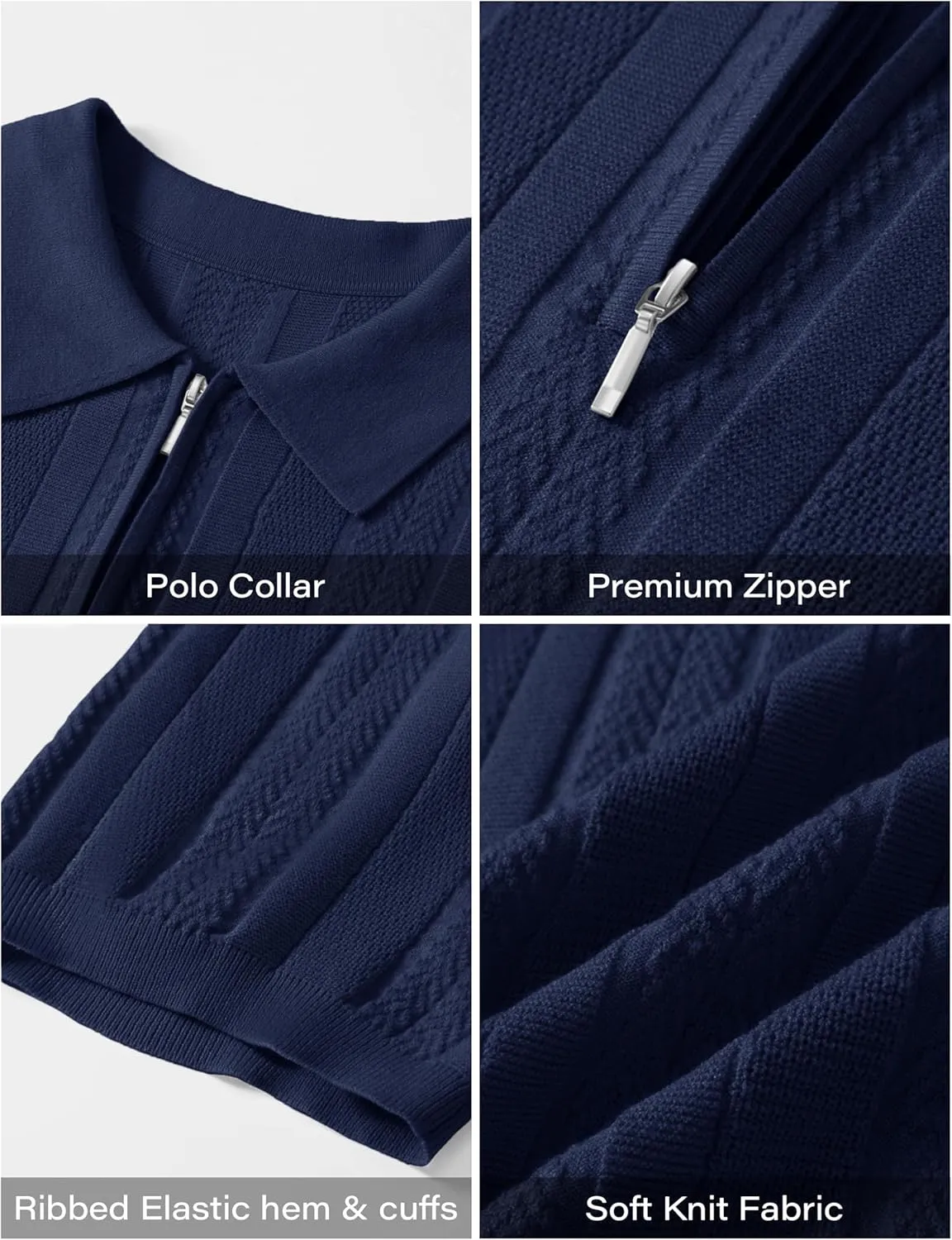 Cotrasen Men's Knit Polo Shirts Short Sleeve Ribbed Textured Polo Lightweight Stretch Slim Fit Golf T Shirt