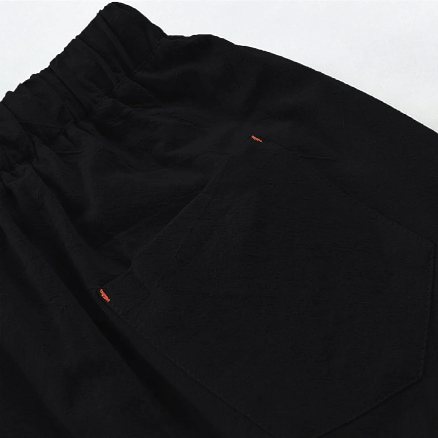 Cotton Linen Cropped Pants for Men Elastic Waist Lightweight Loose 3/4 Harem Capri Pants Casual Beach Yoga Trousers