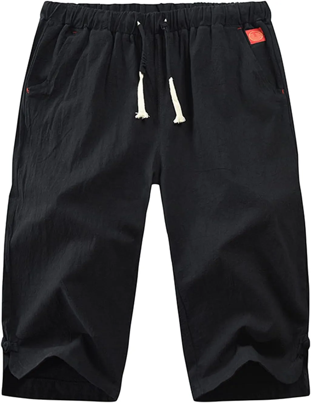 Cotton Linen Cropped Pants for Men Elastic Waist Lightweight Loose 3/4 Harem Capri Pants Casual Beach Yoga Trousers