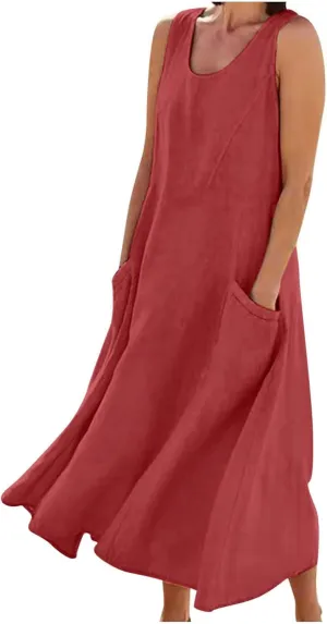 Cotton Linen Dresses for Women 2025 Casual Sleeveless Long Tank Summer Maxi Dress Casual Spring Beach Vacation Outfits