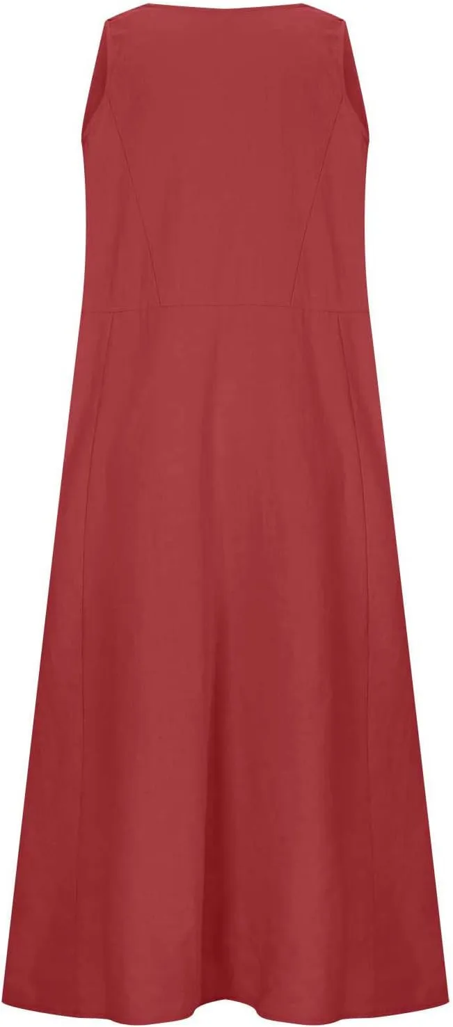 Cotton Linen Dresses for Women 2025 Casual Sleeveless Long Tank Summer Maxi Dress Casual Spring Beach Vacation Outfits