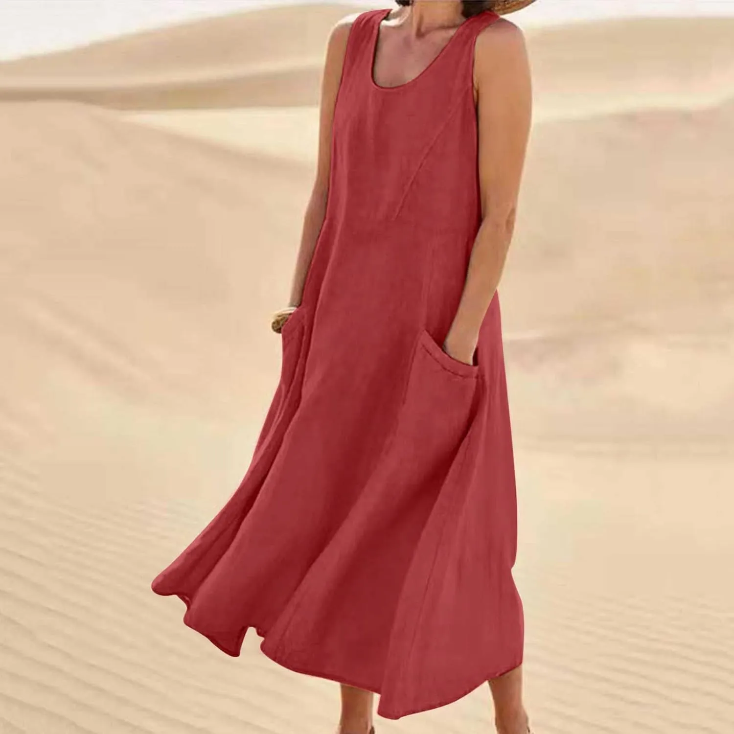 Cotton Linen Dresses for Women 2025 Casual Sleeveless Long Tank Summer Maxi Dress Casual Spring Beach Vacation Outfits