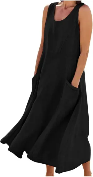 Cotton Linen Dresses for Women 2025 Casual Sleeveless Long Tank Summer Maxi Dress Casual Spring Beach Vacation Outfits