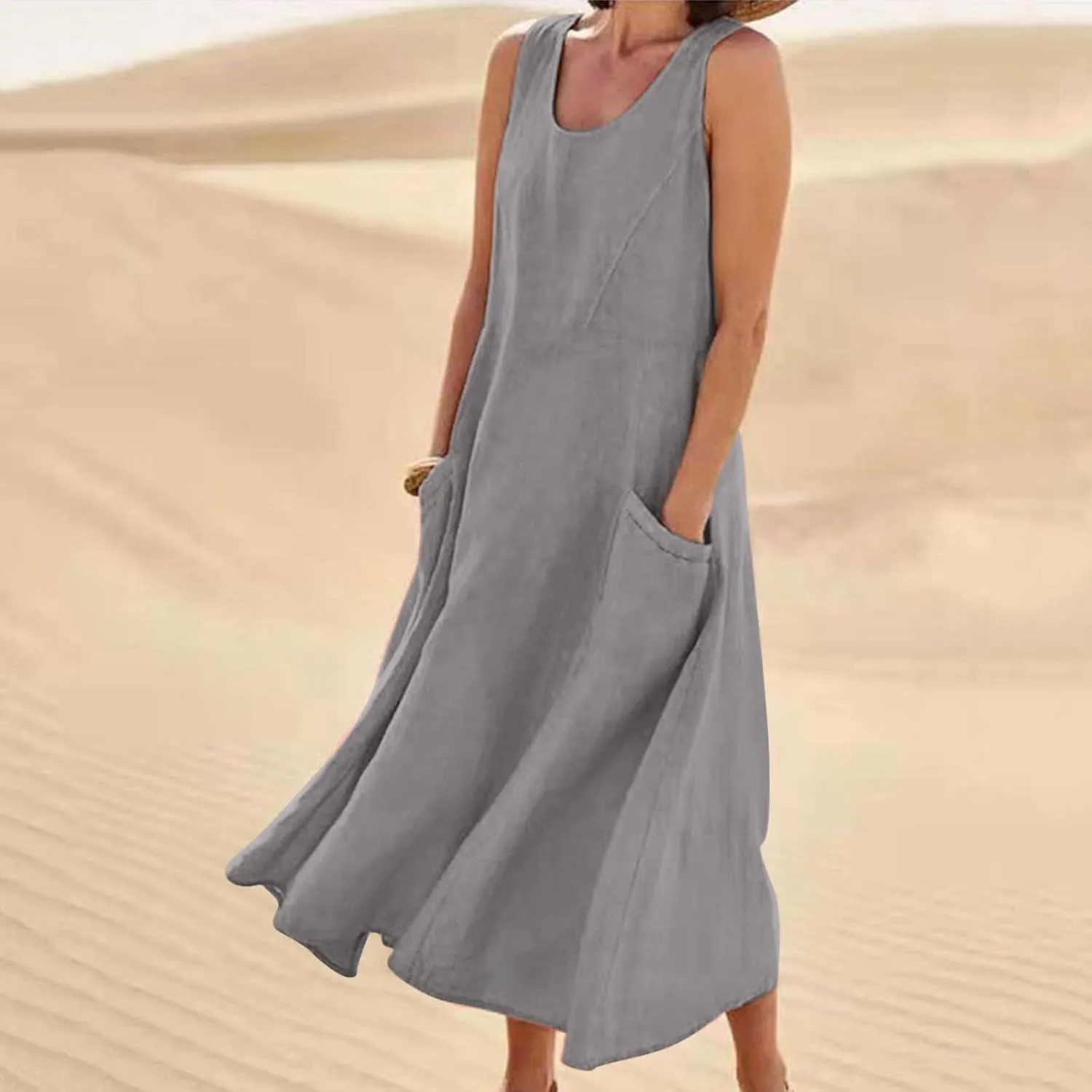 Cotton Linen Dresses for Women 2025 Casual Sleeveless Long Tank Summer Maxi Dress Casual Spring Beach Vacation Outfits