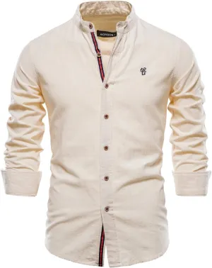 Cotton Linen Shirts for Men Button Down Long Sleeve Casual Loose Regular Fit Soild Tops Business Outdoor Blouses