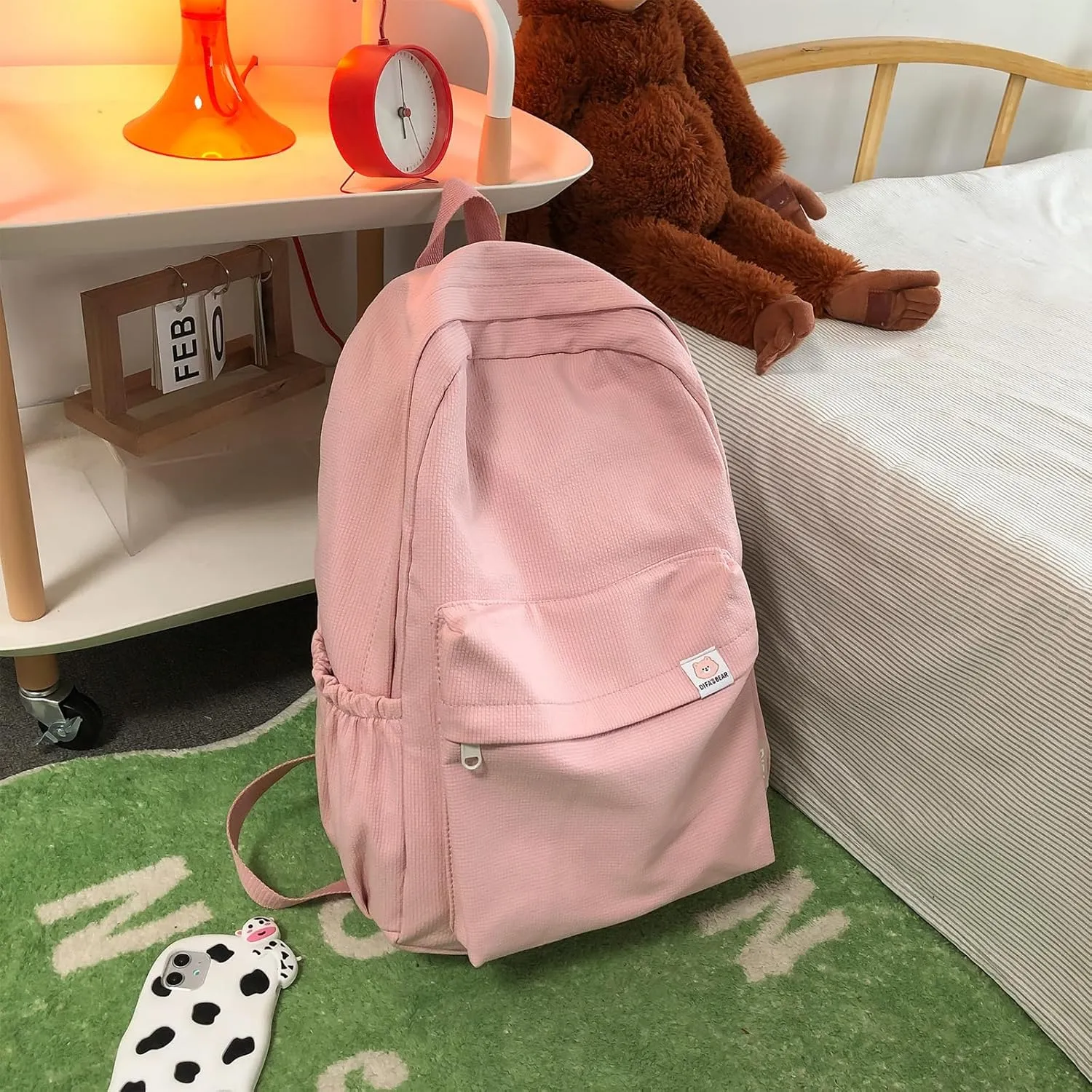 Cute Aesthetic Backpack Y2K Simple Solid Color Kawaii Backpacks Travel Laptop Backpack (Pink)