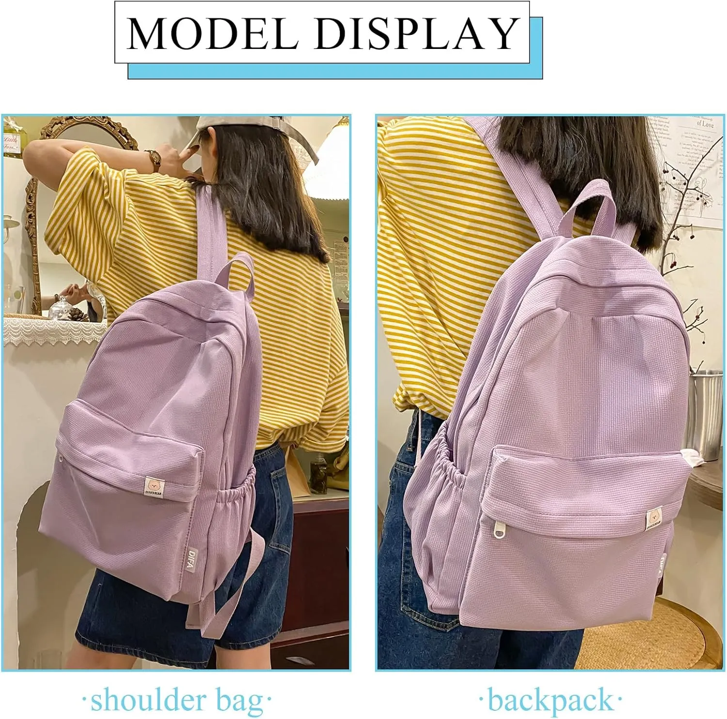 Cute Aesthetic Backpack Y2K Simple Solid Color Kawaii Backpacks Travel Laptop Backpack (Pink)