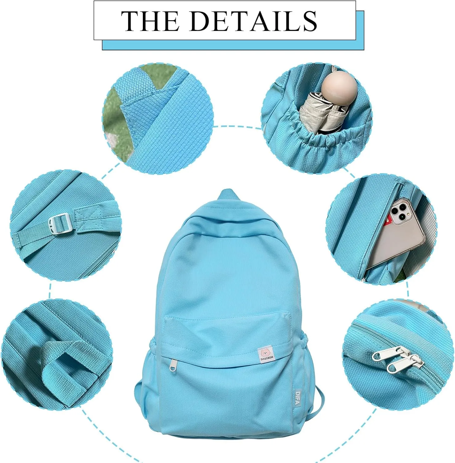 Cute Aesthetic Backpack Y2K Simple Solid Color Kawaii Backpacks Travel Laptop Backpack (Pink)