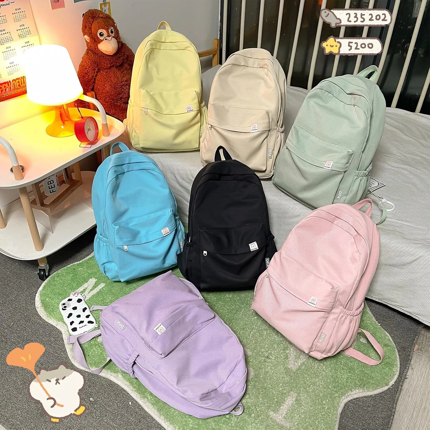Cute Aesthetic Backpack Y2K Simple Solid Color Kawaii Backpacks Travel Laptop Backpack (Pink)