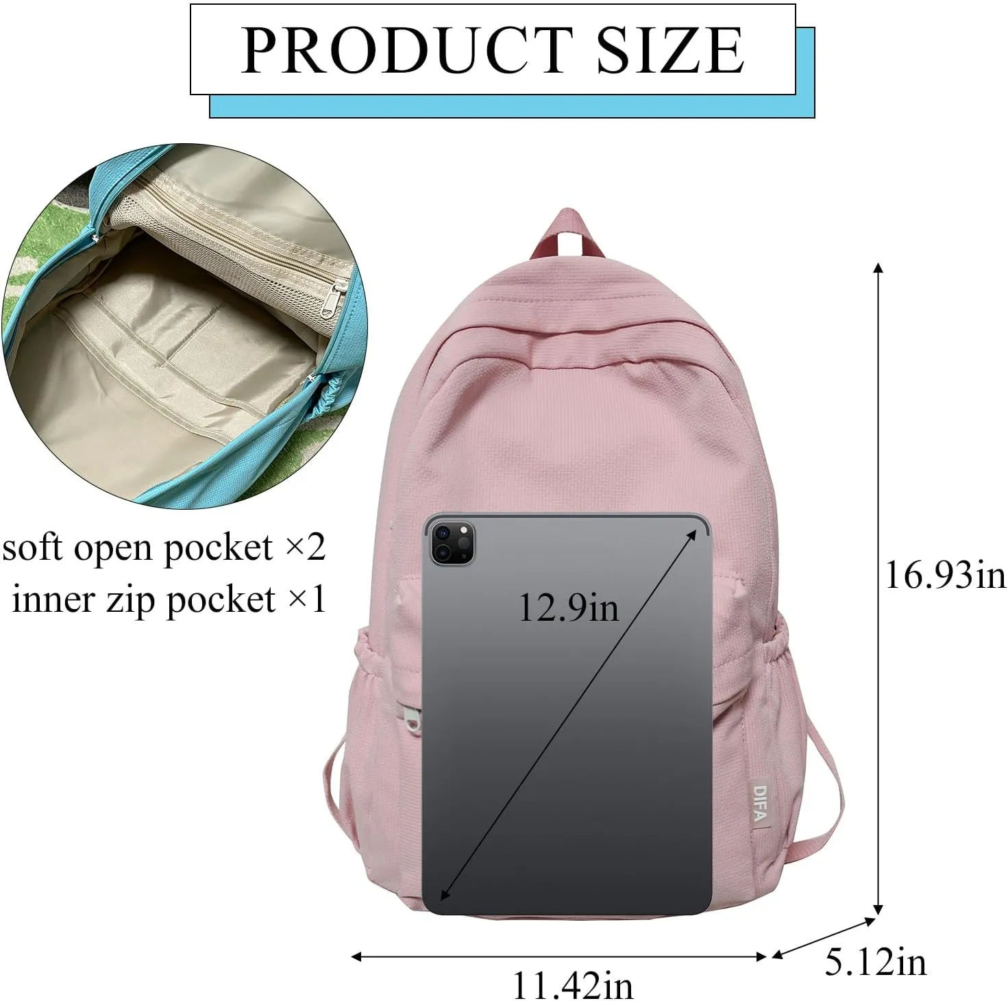 Cute Aesthetic Backpack Y2K Simple Solid Color Kawaii Backpacks Travel Laptop Backpack (Pink)
