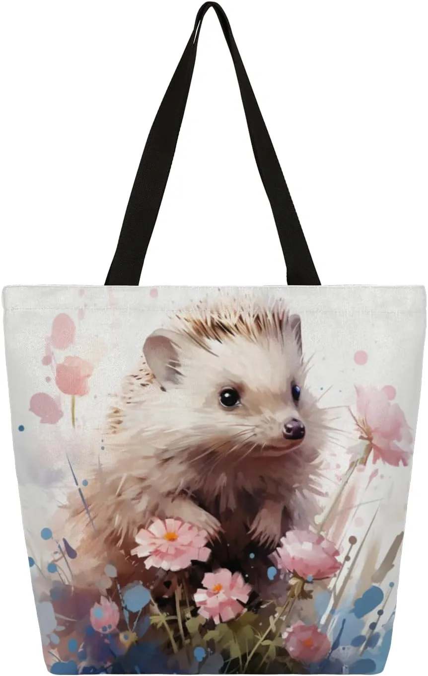 Cute Mole Watercolour Flower Large Capacity Canvas Tote Bag Stylish Handheld Shoulder Bag Reusable Shopping Bag for Work Travel Beach Trips Shopping