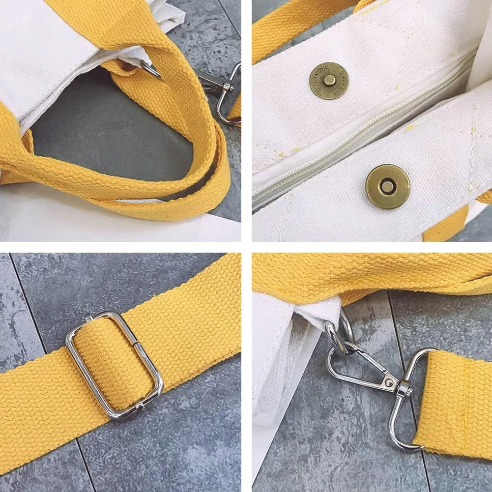 Cute Small Canvas Tote Bag for Women Multiple Pockets Cute Crossbody Shoulder Bag Casual Hobo Messenger Purse Handbag
