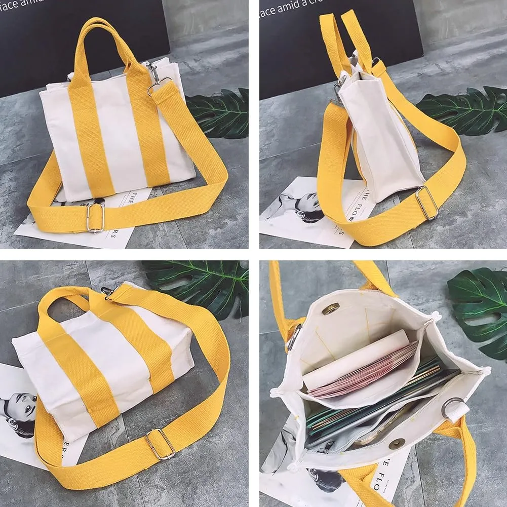 Cute Small Canvas Tote Bag for Women Multiple Pockets Cute Crossbody Shoulder Bag Casual Hobo Messenger Purse Handbag