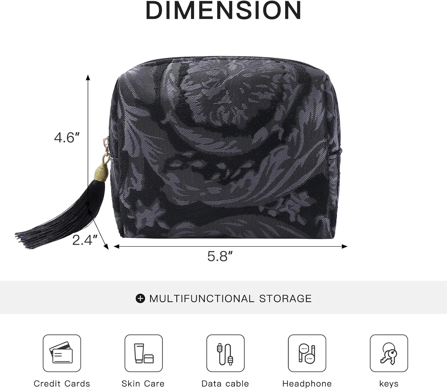 Cute Small Pouch, Makeup Cosmetic Bag,Make up Bag for Purse,Toiletry Zipper Pouch,Tech Bag,Electronic Organizer Travel Case,Storage Pouches for Organization Black