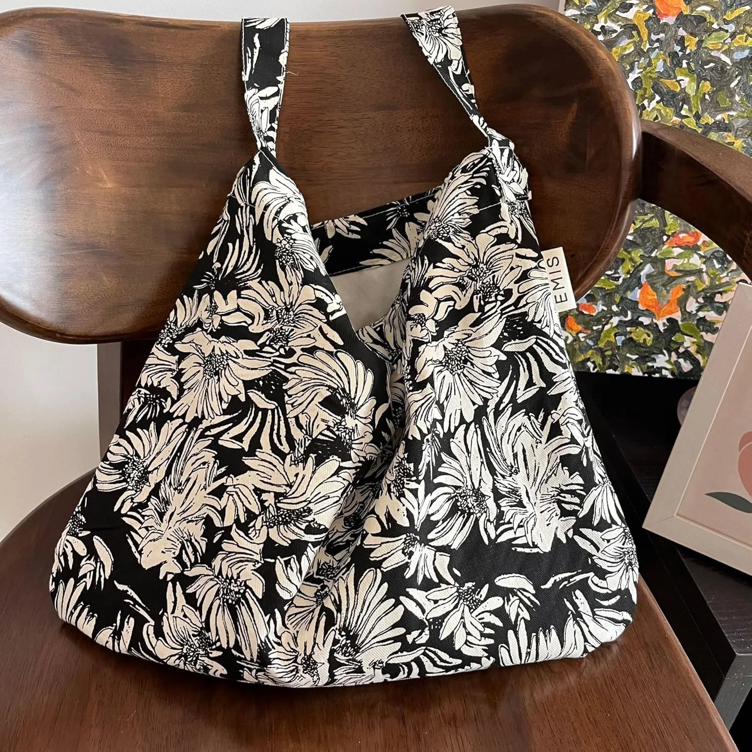 Cute Tote Bags for Women Y2k Purse Aesthetic Handbag Canvas Shoulder Bag Sling Purse Coquette Floral Hobo Tote Bags