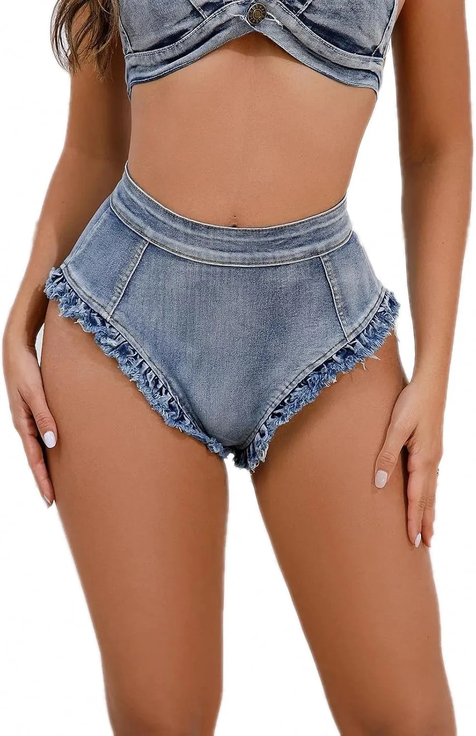 Dawery Triangle Denim Shorts Women's Sexy Denim Shorts High Waisted Frayed Edge Personalized Skirt Pants