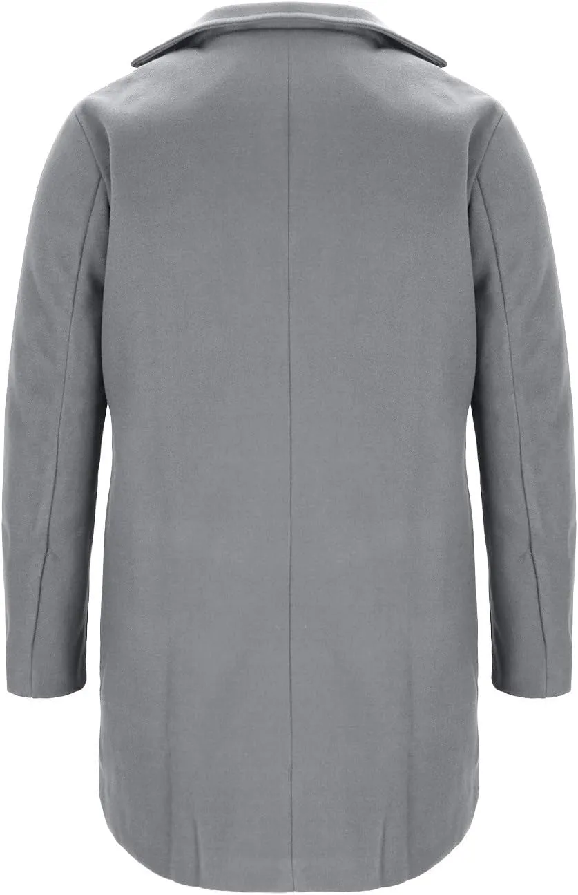 Dgoopd Men's Double Breasted Trench Coat Wool Blend Long Coat Notch Lapel Jacket Casual Pea Coat Windproof Jacket