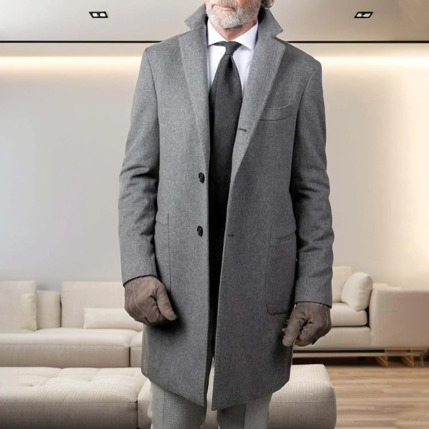 Dgoopd Men's Double Breasted Trench Coat Wool Blend Long Coat Notch Lapel Jacket Casual Pea Coat Windproof Jacket