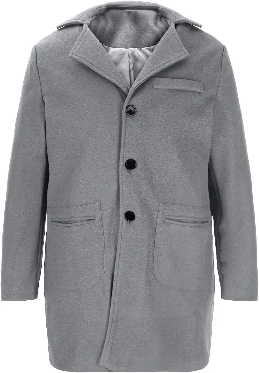 Dgoopd Men's Double Breasted Trench Coat Wool Blend Long Coat Notch Lapel Jacket Casual Pea Coat Windproof Jacket
