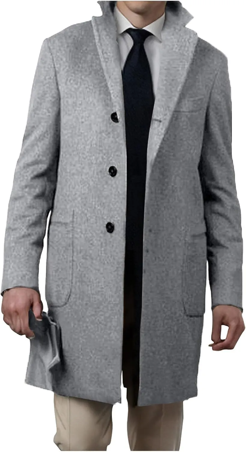 Dgoopd Men's Double Breasted Trench Coat Wool Blend Long Coat Notch Lapel Jacket Casual Pea Coat Windproof Jacket