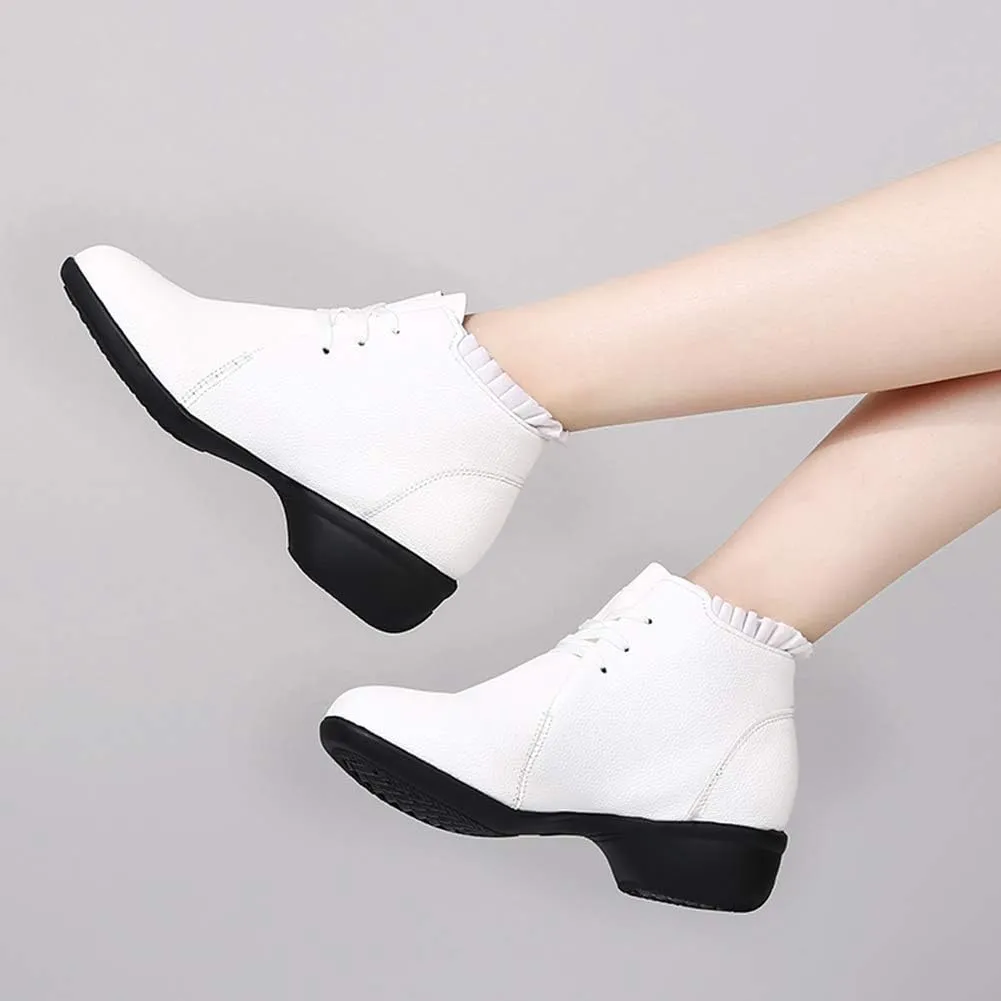 DKZSYIM Women's Leather Boost Dance Sneaker/Modern Jazz Ballroom Performance Dance-Sneakers Sports Shoes,Model YMJ1818