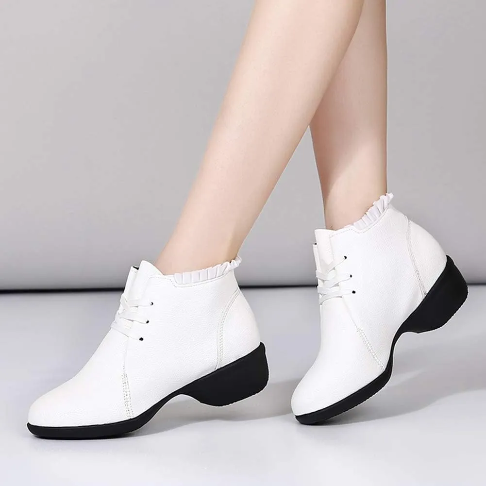 DKZSYIM Women's Leather Boost Dance Sneaker/Modern Jazz Ballroom Performance Dance-Sneakers Sports Shoes,Model YMJ1818