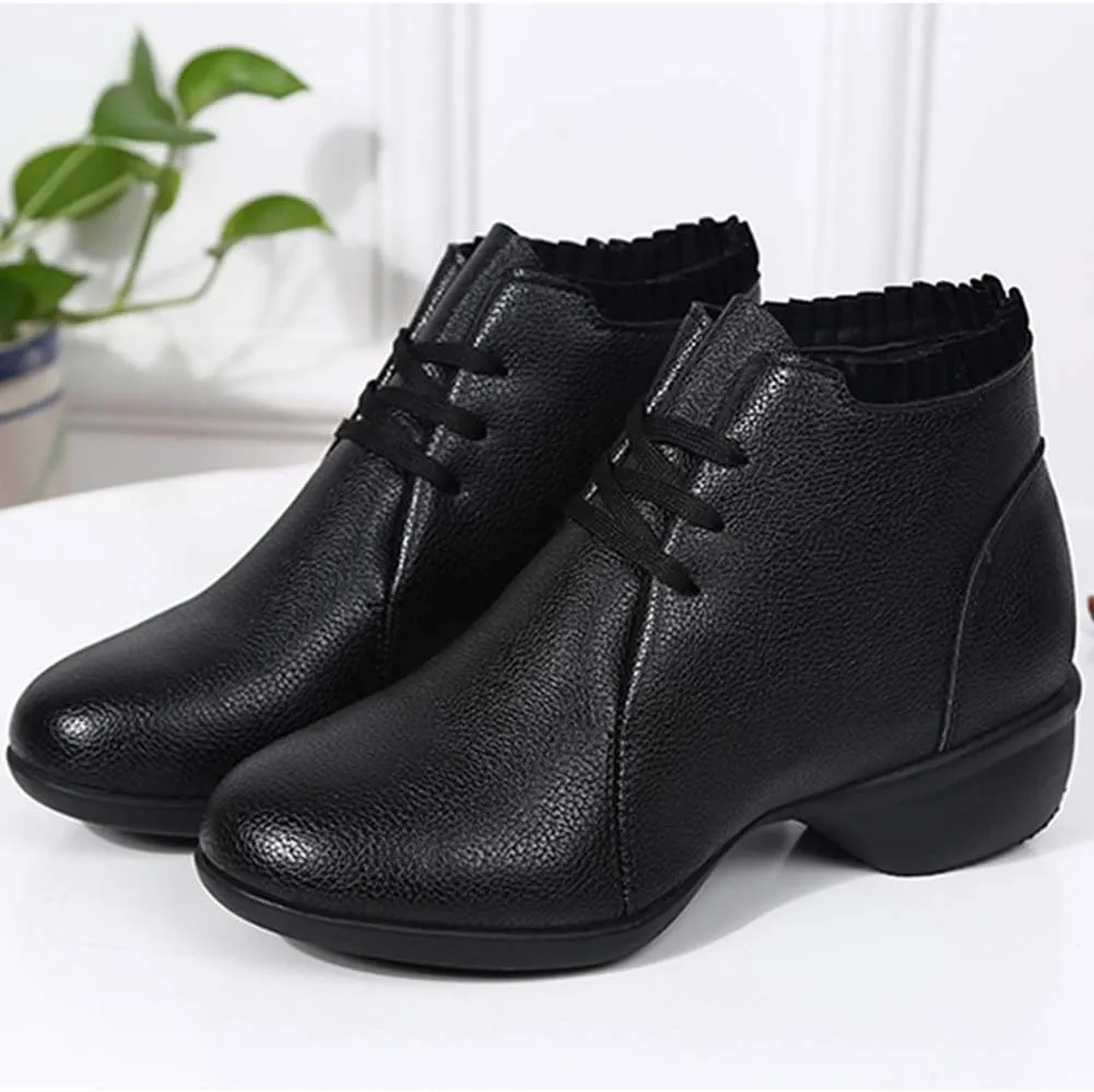DKZSYIM Women's Leather Boost Dance Sneaker/Modern Jazz Ballroom Performance Dance-Sneakers Sports Shoes,Model YMJ1818