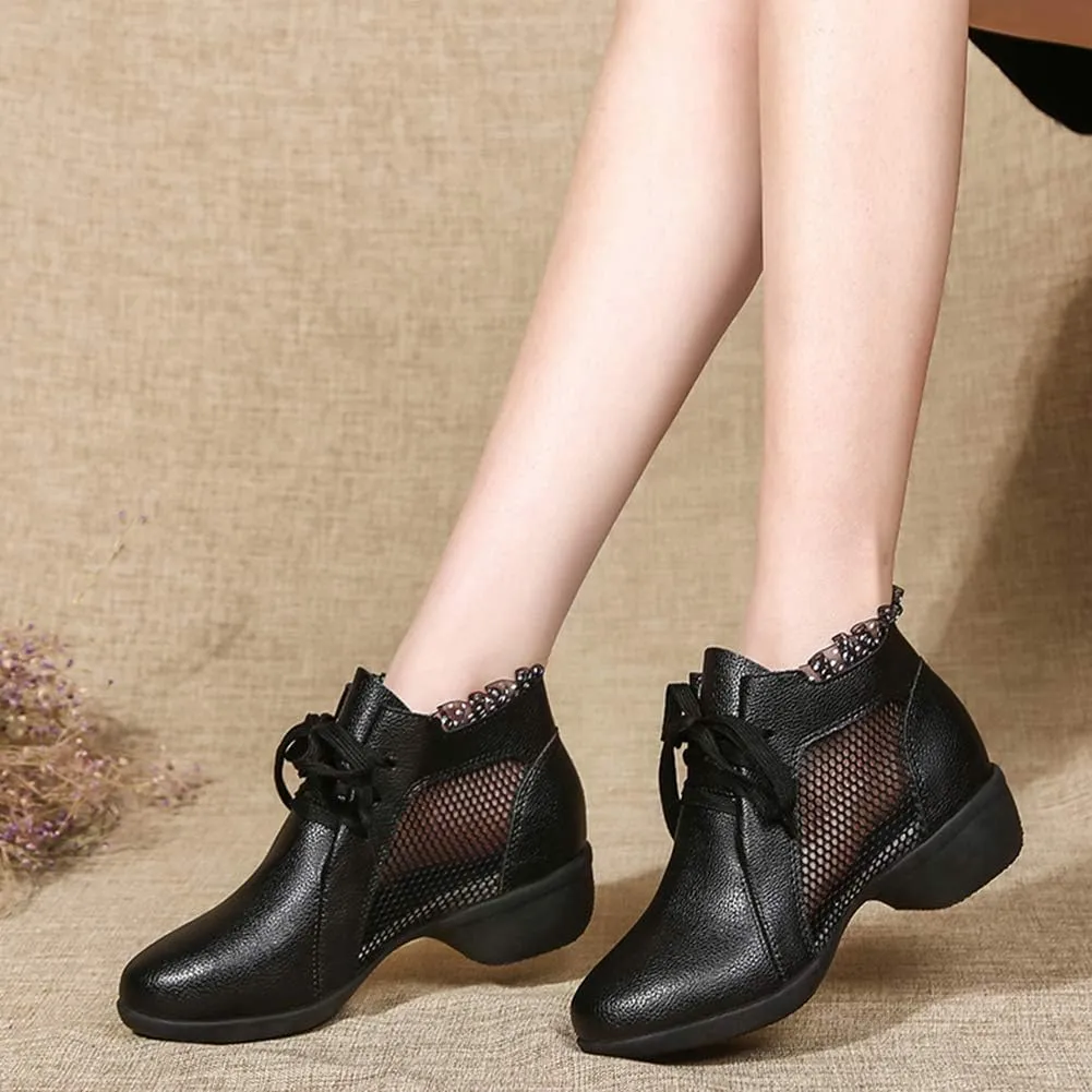 DKZSYIM Women's Leather Boost Dance Sneaker/Modern Jazz Ballroom Performance Dance-Sneakers Sports Shoes,Model YMJ1818