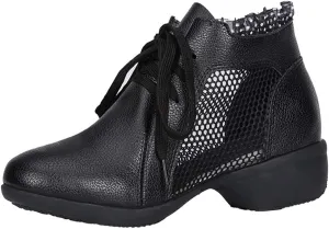 DKZSYIM Women's Leather Boost Dance Sneaker/Modern Jazz Ballroom Performance Dance-Sneakers Sports Shoes,Model YMJ1818