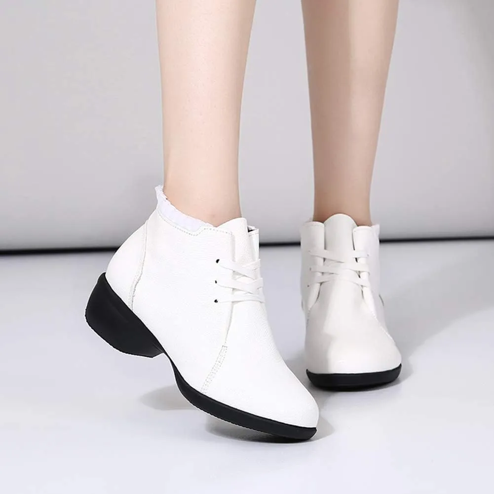 DKZSYIM Women's Leather Boost Dance Sneaker/Modern Jazz Ballroom Performance Dance-Sneakers Sports Shoes,Model YMJ1818