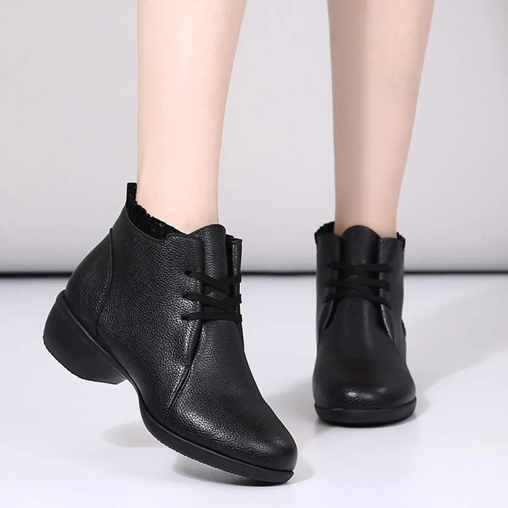 DKZSYIM Women's Leather Boost Dance Sneaker/Modern Jazz Ballroom Performance Dance-Sneakers Sports Shoes,Model YMJ1818