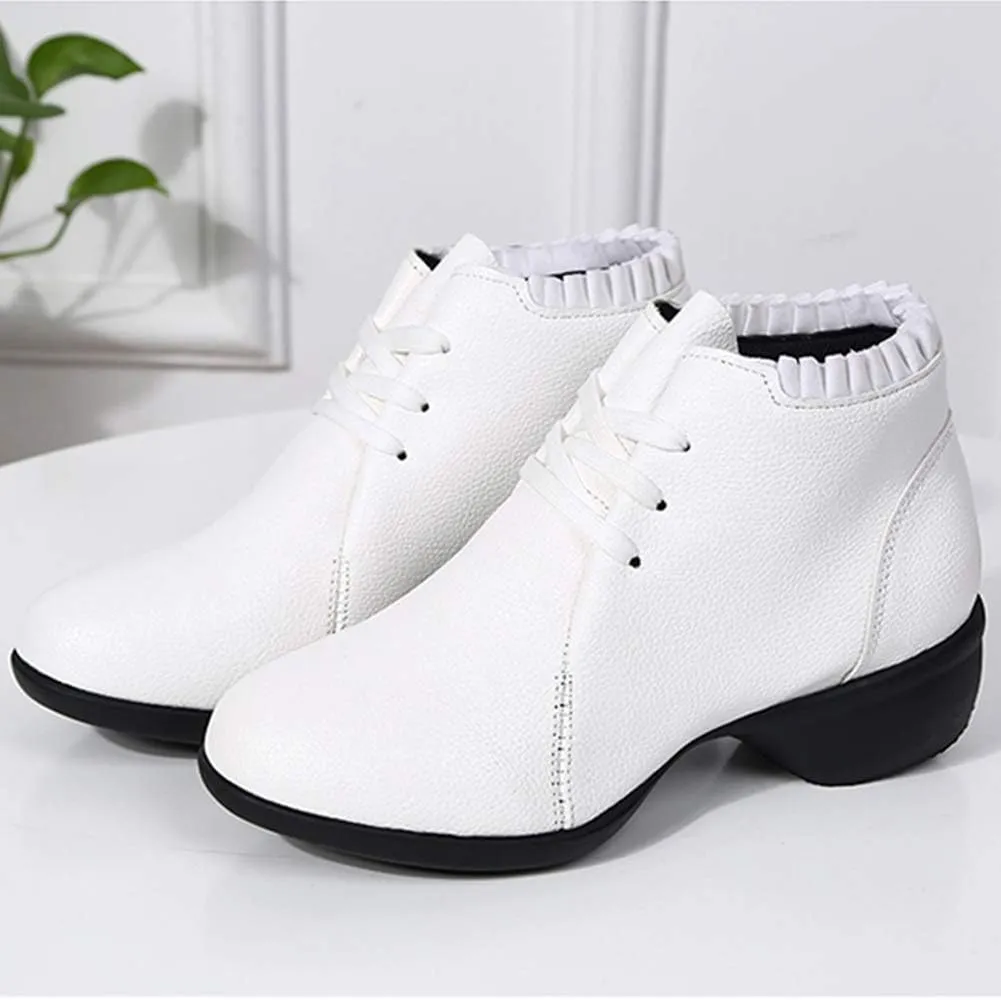 DKZSYIM Women's Leather Boost Dance Sneaker/Modern Jazz Ballroom Performance Dance-Sneakers Sports Shoes,Model YMJ1818