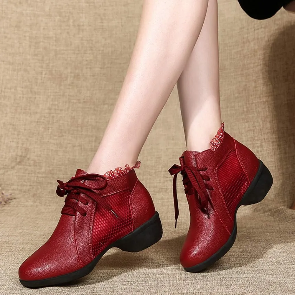 DKZSYIM Women's Leather Boost Dance Sneaker/Modern Jazz Ballroom Performance Dance-Sneakers Sports Shoes,Model YMJ1818