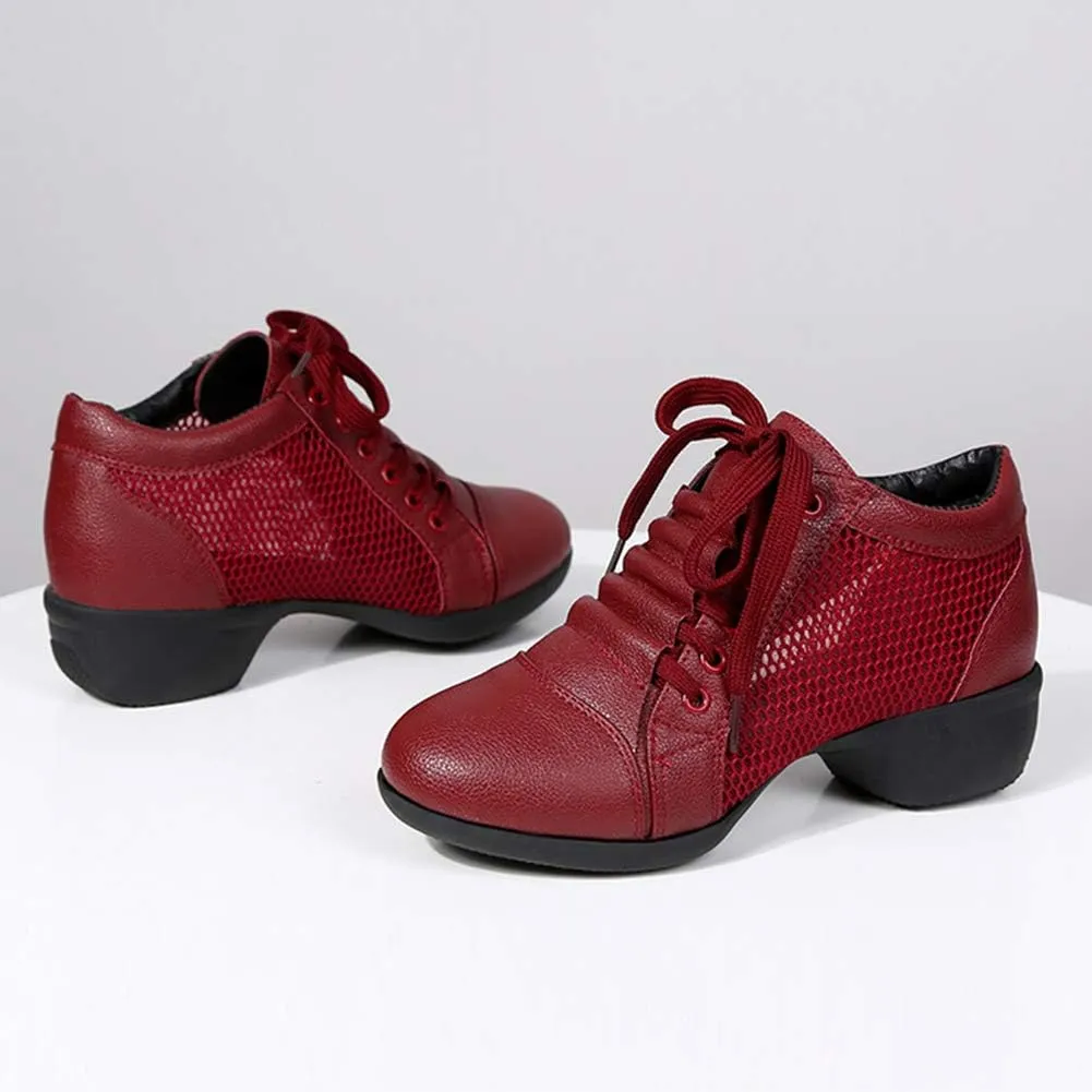 DKZSYIM Women's Leather Boost Dance Sneaker/Modern Jazz Ballroom Performance Dance-Sneakers Sports Shoes,Model YMJ1818