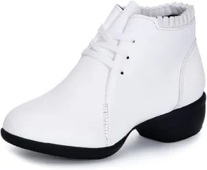 DKZSYIM Women's Leather Boost Dance Sneaker/Modern Jazz Ballroom Performance Dance-Sneakers Sports Shoes,Model YMJ1818